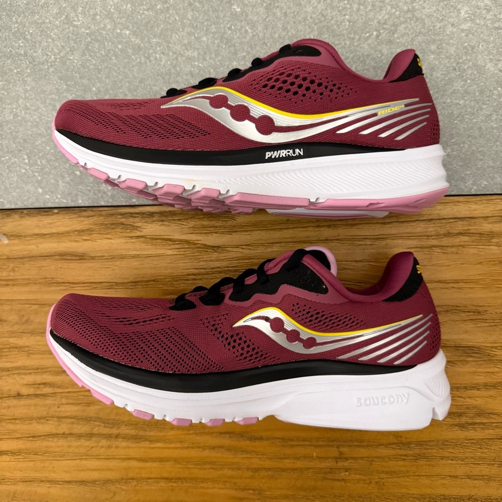 Saucony Ride 14 Running Shoe Burgundy Quartz /Vizigold Women’s Size 6.5 - Picture 5 of 11